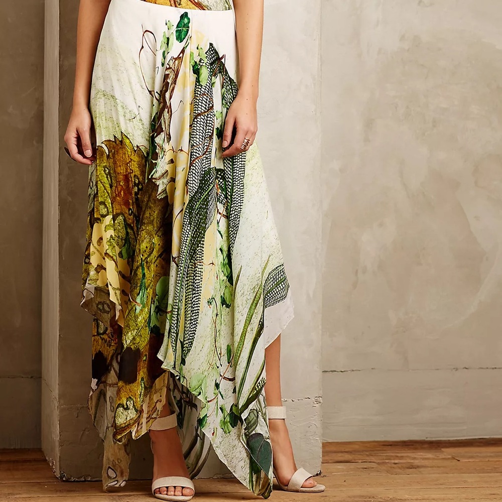 Anthropologie Geisha Designs Handkerchief Hem Botanical Print Skirt 6